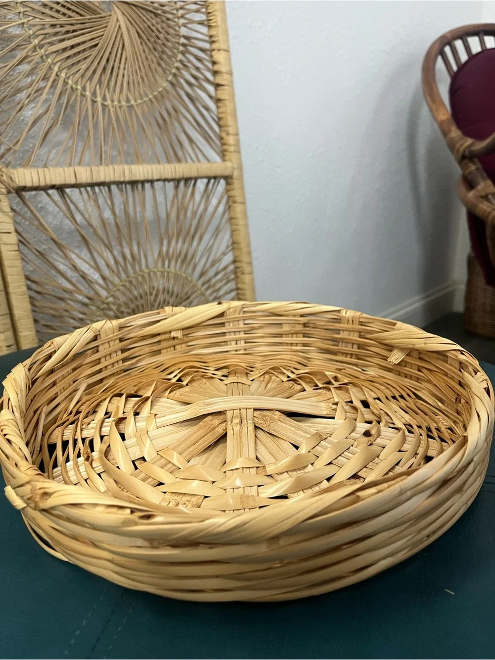 Vintage Handwoven Natural Wicker Serving Basket - Natural